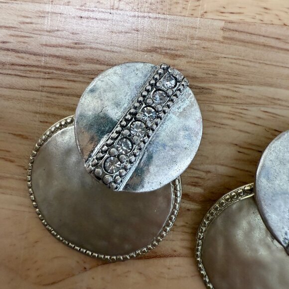 Chicos Silver-Tone Double Disc Clip-On Earrings With Rhinestone Detail - Picture 5 of 10